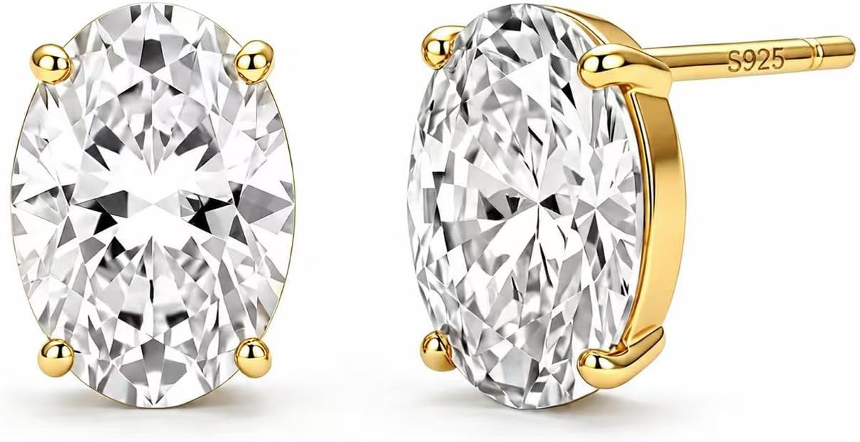 925 Sterling Silver Stud Earrings Simulated Diamond 2CT Oval Cubic Zirconia Hypoallergenic Solita... | Amazon (US)
