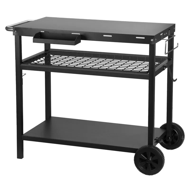 Ozion Three-Shelf Outdoor Grill Dining Cart Movable BBQ Trolley With Two Wheels | Wayfair North America