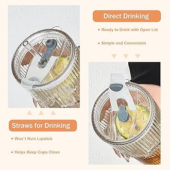 20oz Ribbed Glass Cups with Lids and Straws,2PCS Glass Tumbler with Straw and Lid,Drinking Glasse... | Amazon (US)