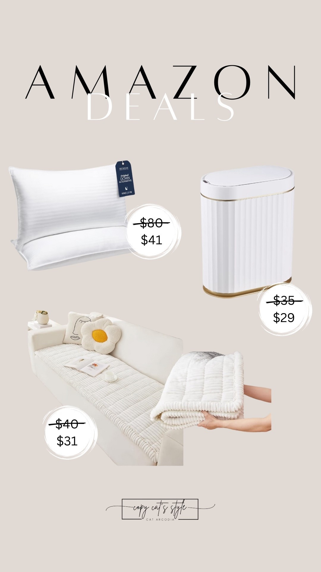 Amazon deals on home finds! Amazon couch covers, pillows, trash cans and more. 

#LTKmomlife #LTKHome #LTKSaleAlert