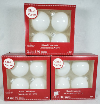 3 Boxes NEW Ashland Milky White Large 3.1" Glass Ornaments, 4/box, 12 total | eBay | eBay US