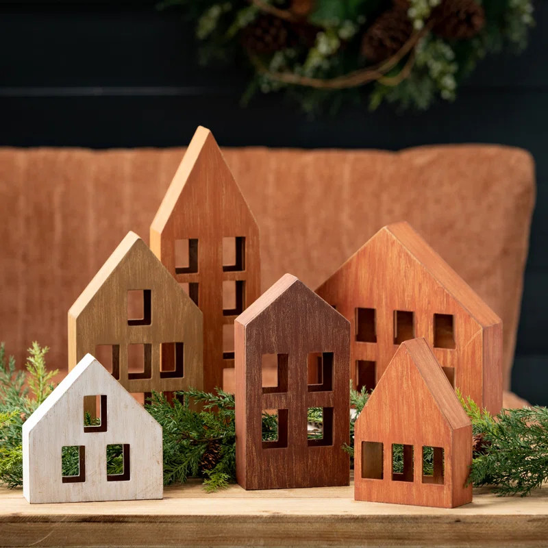 The Holiday Aisle® Block House Figure Set Of 6, Christmas Décor; Multicolored | Wayfair | Wayfair North America
