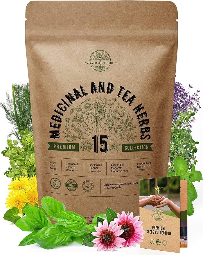 15 Medicinal & Tea Herb Seeds Variety Pack for Planting Indoor & Outdoors. 3600+ Non-GMO Heirloom... | Amazon (US)