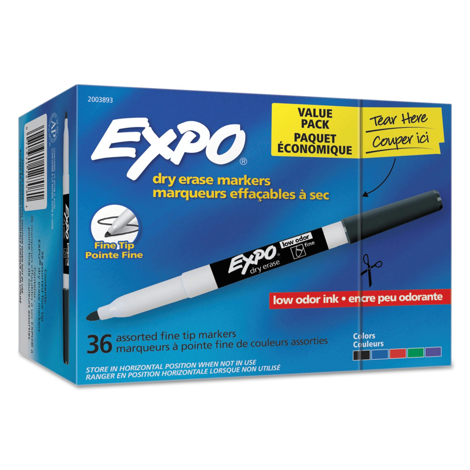 EXPO Low Odor Dry Erase Markers, Fine Tip - Office Pack, Assorted Colors, 36/Pack | Sam's Club
