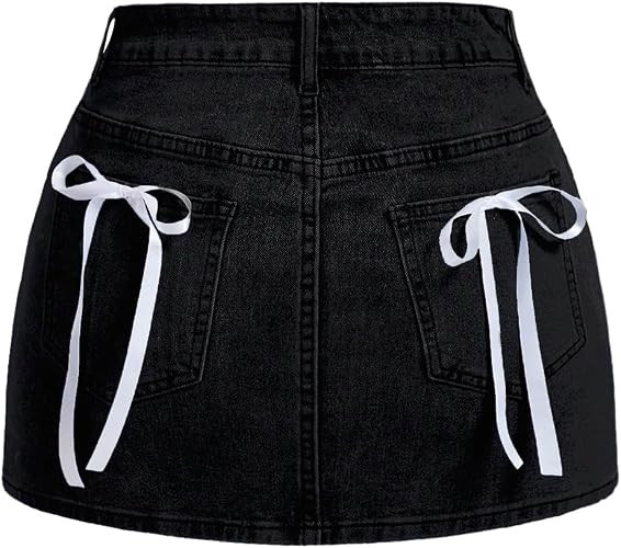 WDIRARA Women's Bowknot High Waist Denim Skirt Y2k Bodycon Mini Skirts with Pockets | Amazon (US)