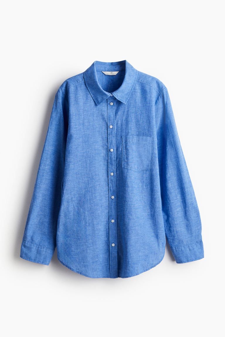 Linen-blend Shirt - Blue - Ladies | H&M US | H&M (US + CA)