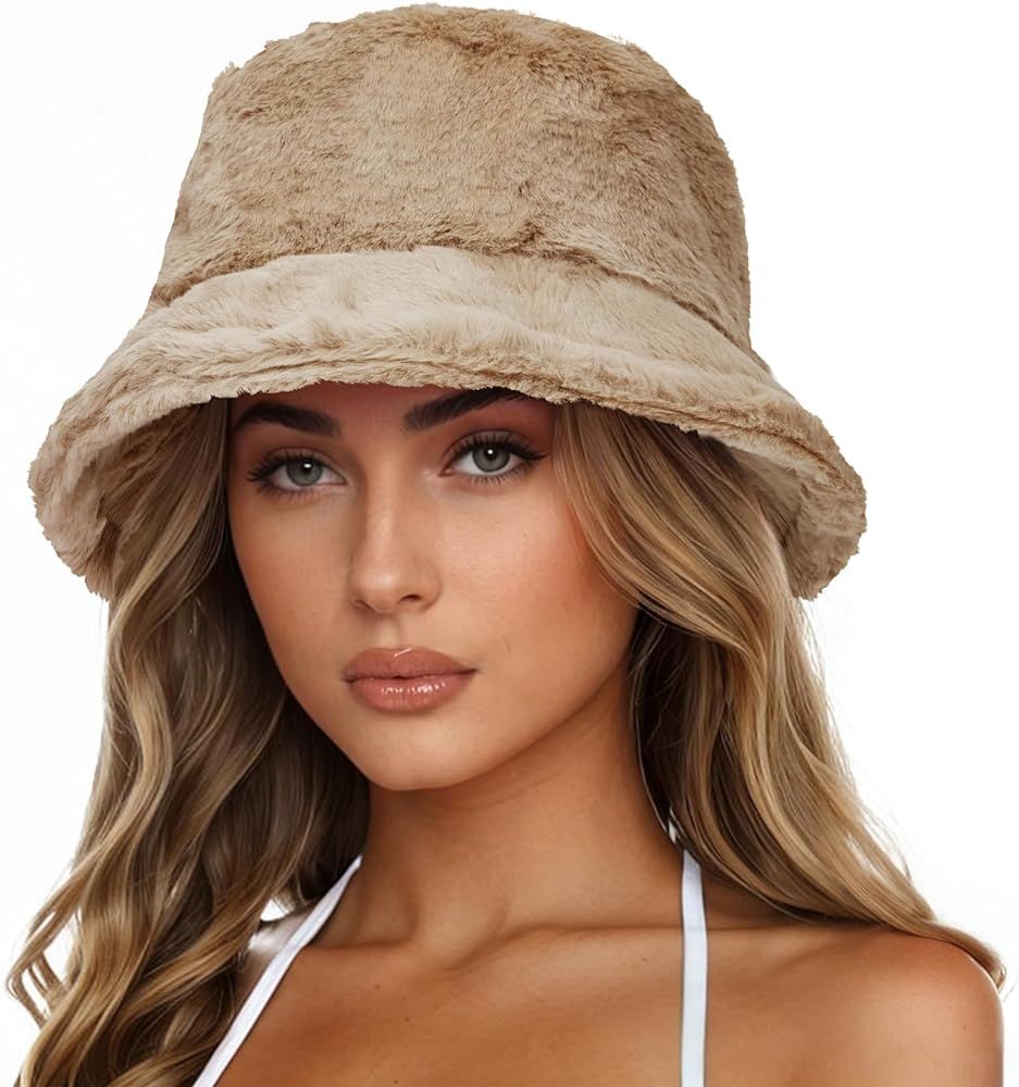 Zando Fuzzy Bucket Hat for Women Winter Warm Faux Fur Hat Cute Soft Fluffy Bucket Hat Rave Bucket... | Amazon (US)