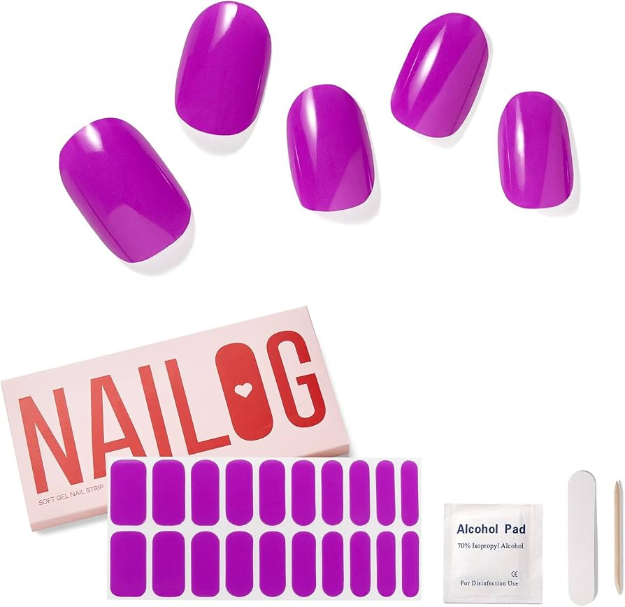NAILOG Semi Cured Gel Nail Strips (20 Extra Long Polish Stickers/Wraps) │ Glossy & Long Lasting... | Amazon (US)
