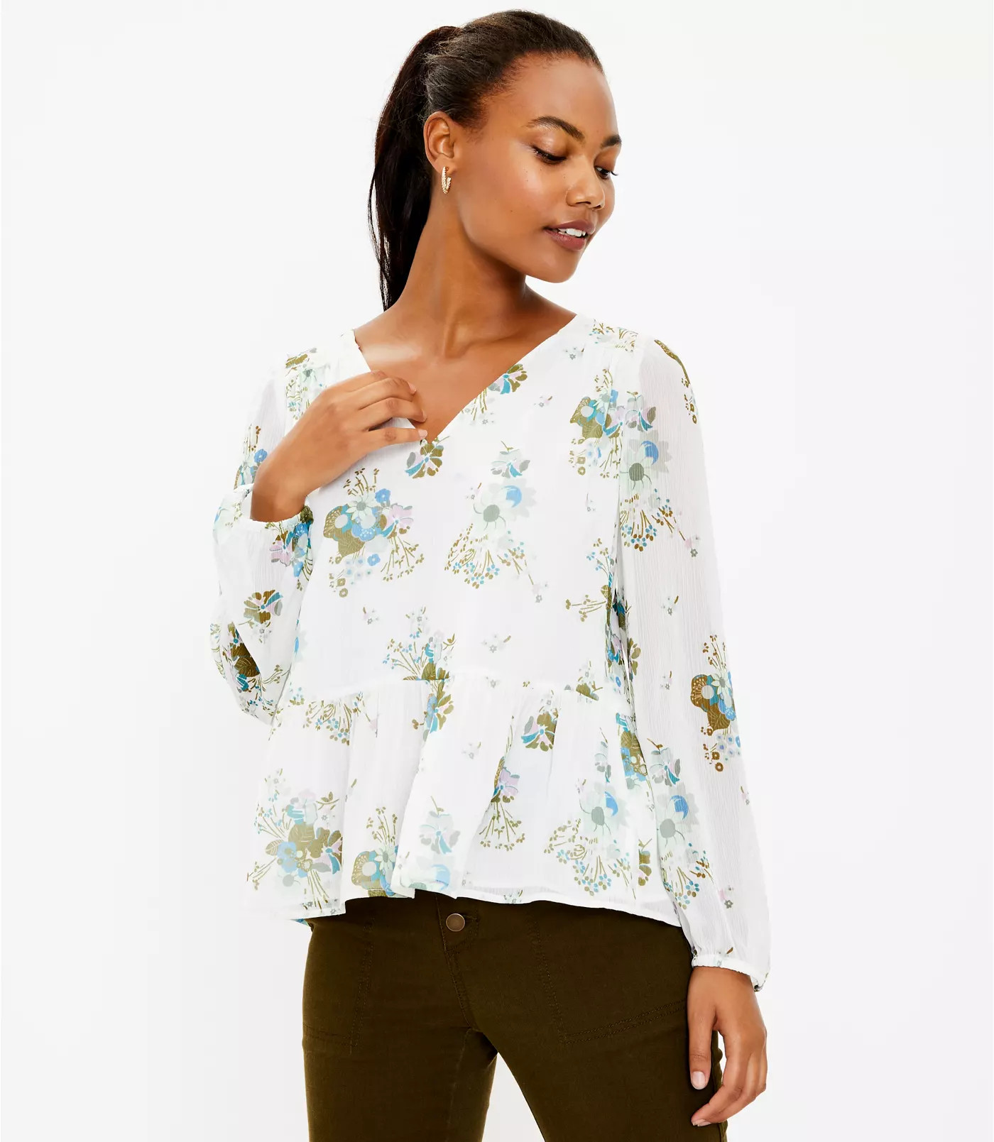 Floral V-Neck Peplum Blouse | LOFT
