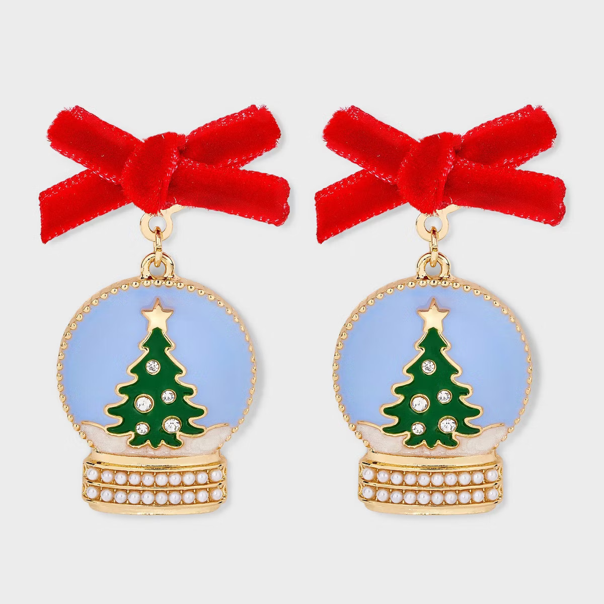 Christmas Snow Globe Bow Post Drop Earrings - Red/Gold | Target