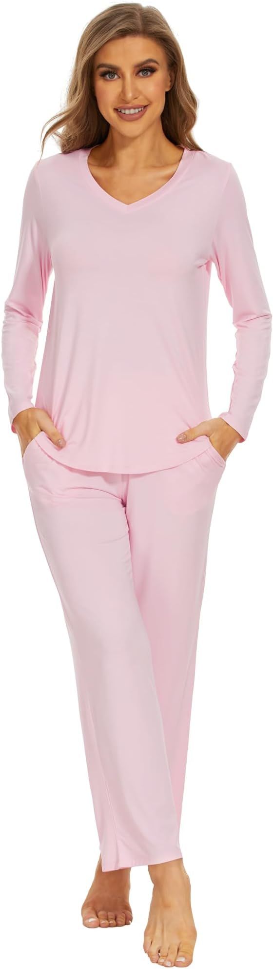 WiWi Pajamas for Women Viscose Long Sleeve Sleepwear with Pants Set Soft Casual Pj Warm Lounge Se... | Amazon (US)