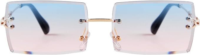 ADE WU Rimless Rectangle Sunglasses for Women Men,Trendy Fashion Sheer Pink,Blue Lens Frameless G... | Amazon (US)