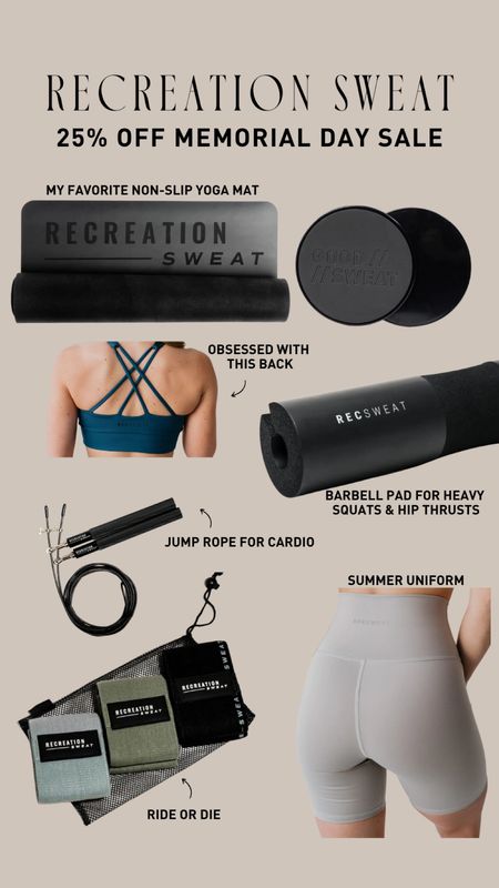 25% off my favorite fitness accessory & equipment brand, Recreation Sweat. This weekend only. They also have the best biker shorts 