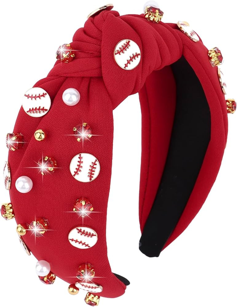 YARIEW Baseball Top Knot Headband for Women & Girls - Wide Knotted Jeweled Accessory for Game Day... | Amazon (US)