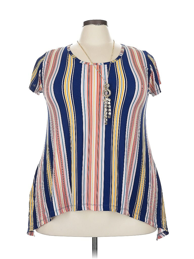 Assorted Brands Stripes Blue Short Sleeve Blouse Size 3X - 60% off | ThredUp (US)