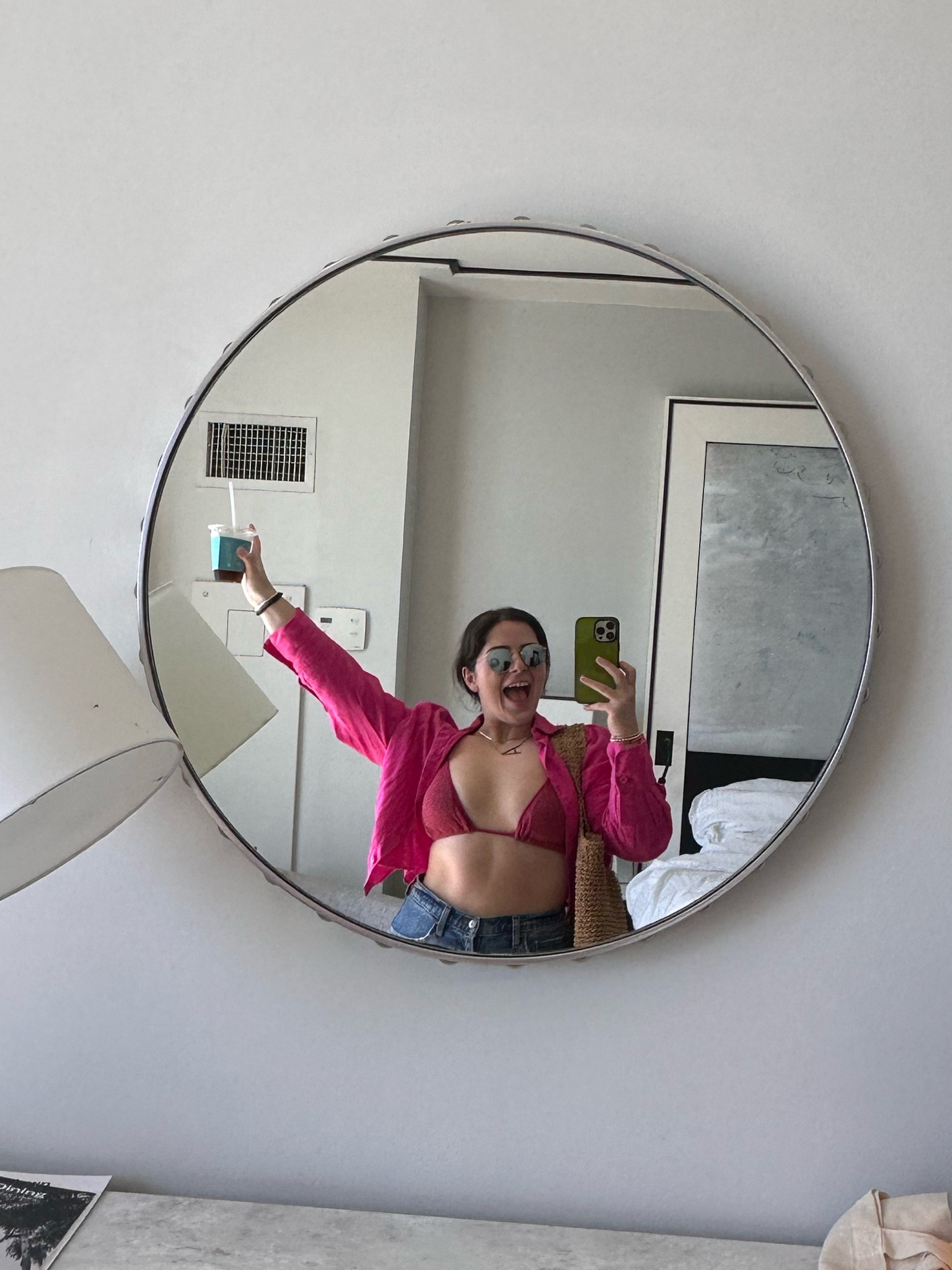 Such a fun cute beach fit!! OBSESSED with these shorts and bag! 

Shirt was Zara and bathing suit was bought on a beach in Italy, but linked similar 