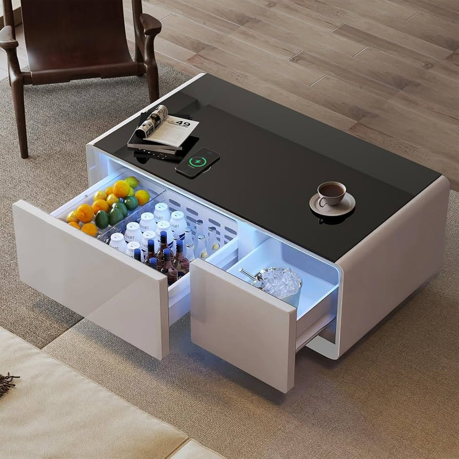 Smart Coffee Table with Fridge, 93L Refrigerated Drawers, Bluetooth Speakers & Wireless Charging,... | Amazon (US)