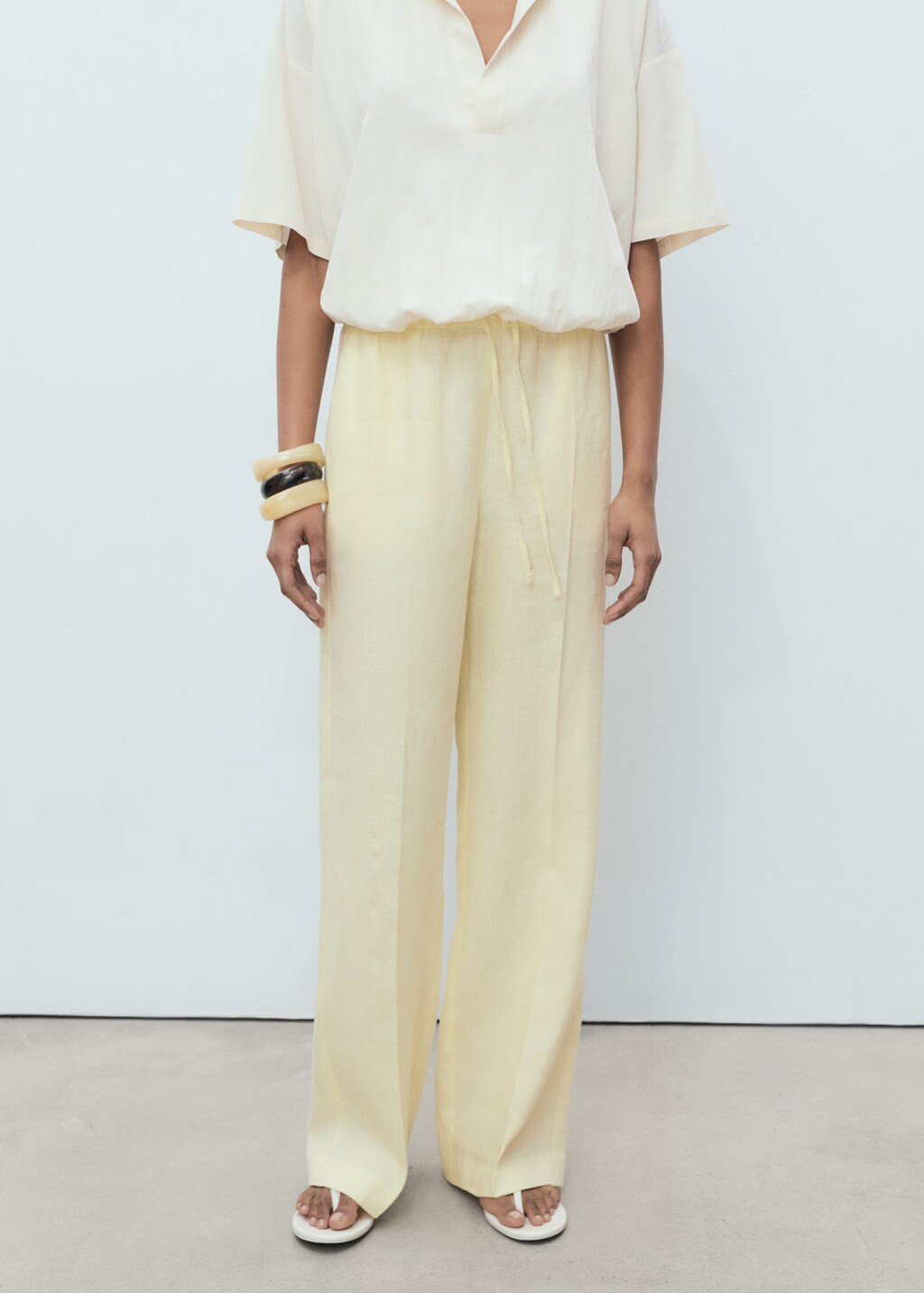 Straight-fit linen pants with bow - Women | MANGO USA | Mango (US/MX/AU)