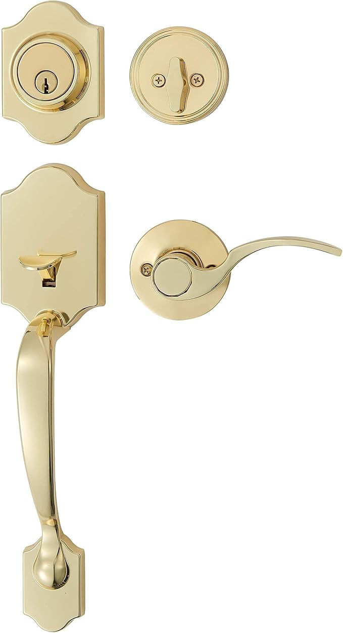 Amazon Basics Handleset with Shelby Lever - Single Cylinder - Polished Brass | Amazon (US)
