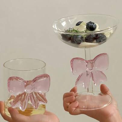1pc Elegant Pink Bow Shaped Glass Cup, Heat Resistant Luxury Pink Big Bow Drinkware For Dining Room, Living Room, Cafe Gatherings | SHEIN