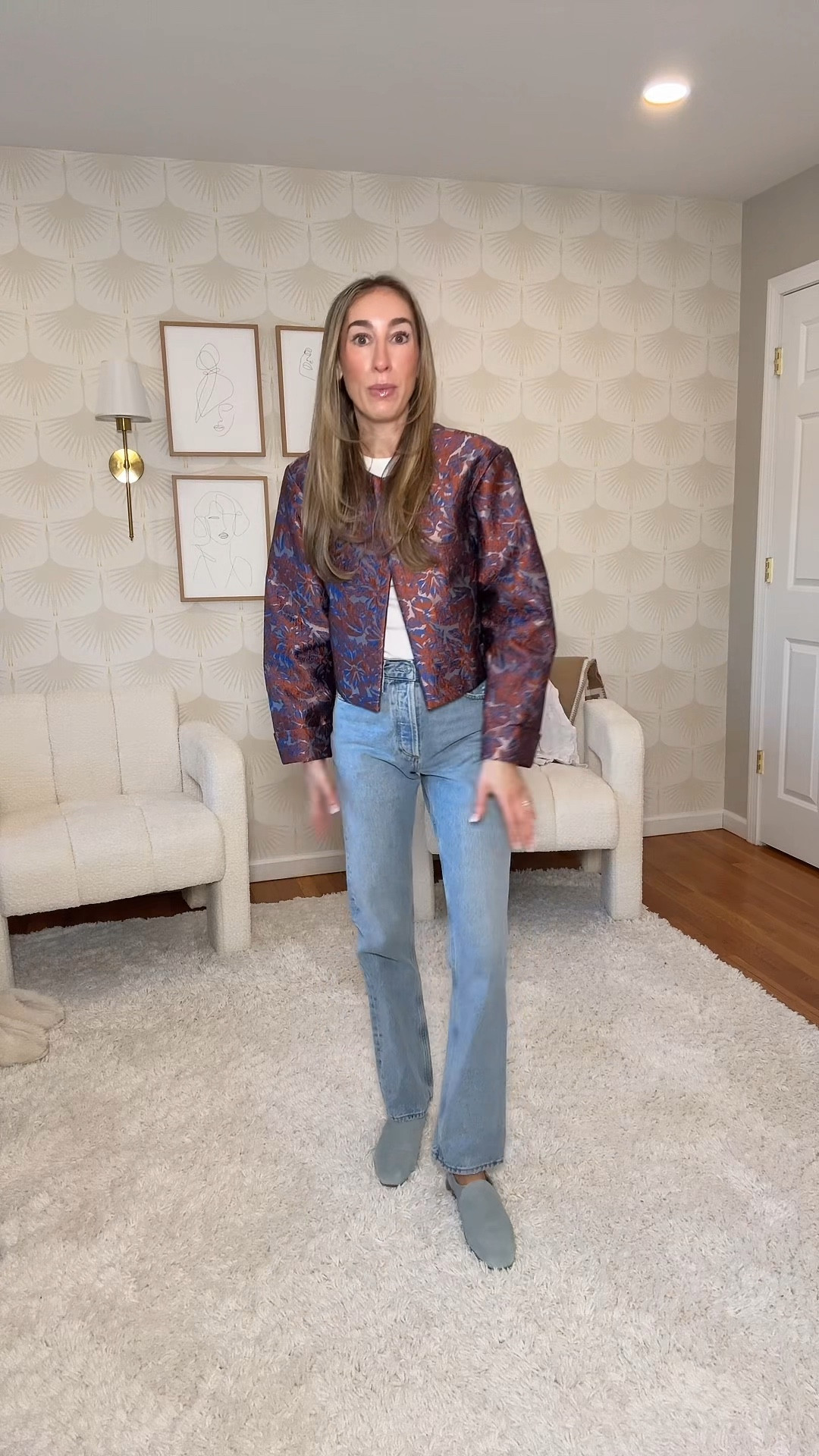My jacket is @renttherunway and obsessed is such an understatement! I’m in a small. Use my code RTRXTBAUER for 50% off your first month! I also am obsessed with these jeans - I sized down one to a 24  

#LTKgrwm #LTKootd