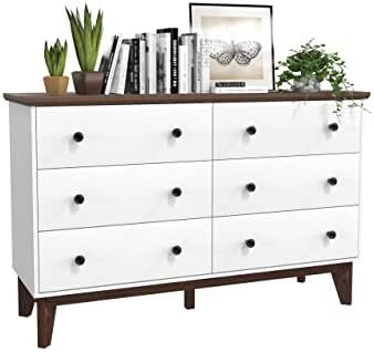 JOZZBY 6-Drawer Double Dresser with Wide Drawers,White Dresser for Bedroom, Wood Storage Chest of... | Amazon (US)