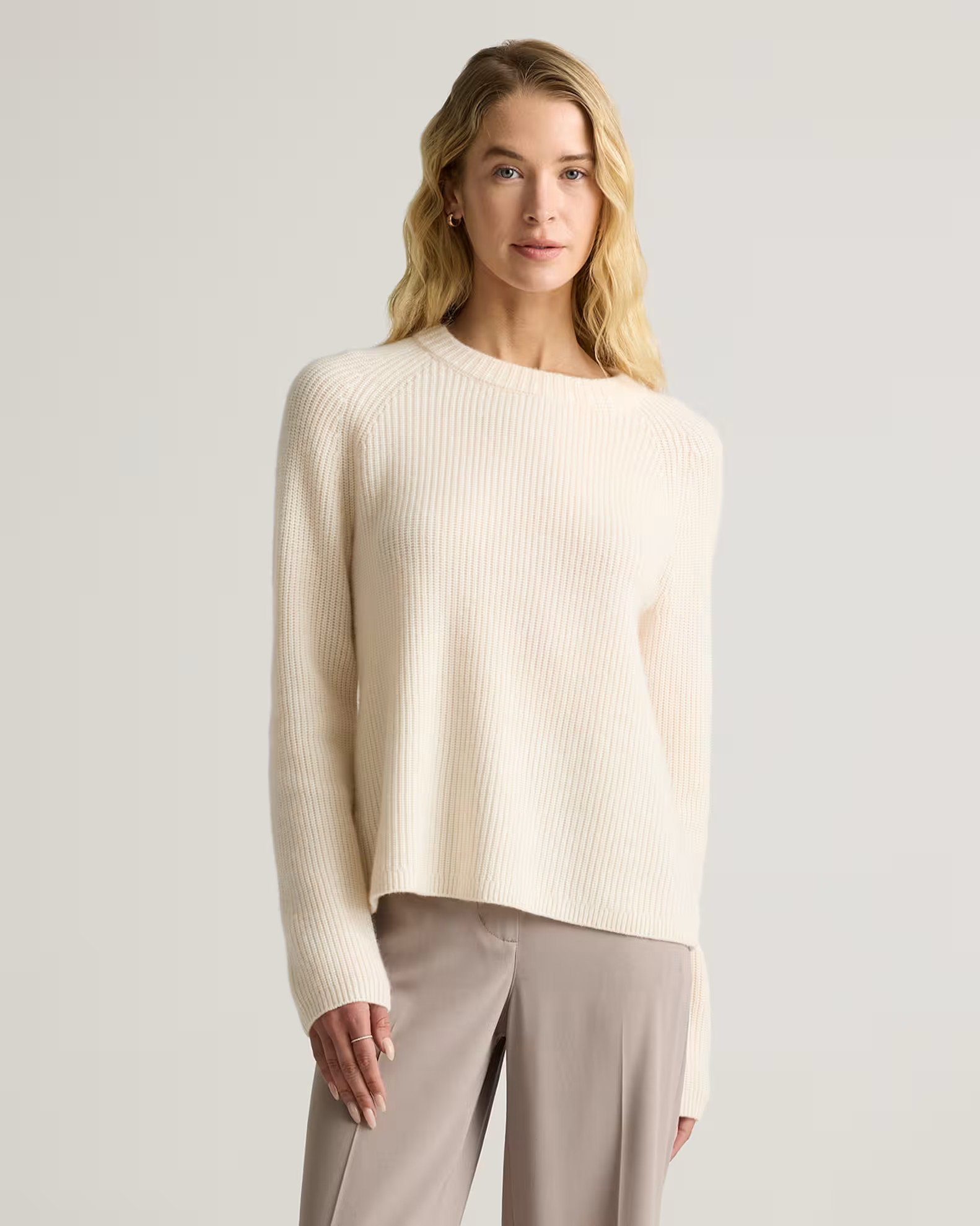 Mongolian Cashmere Fisherman Crewneck Sweater in Ivory | Quince