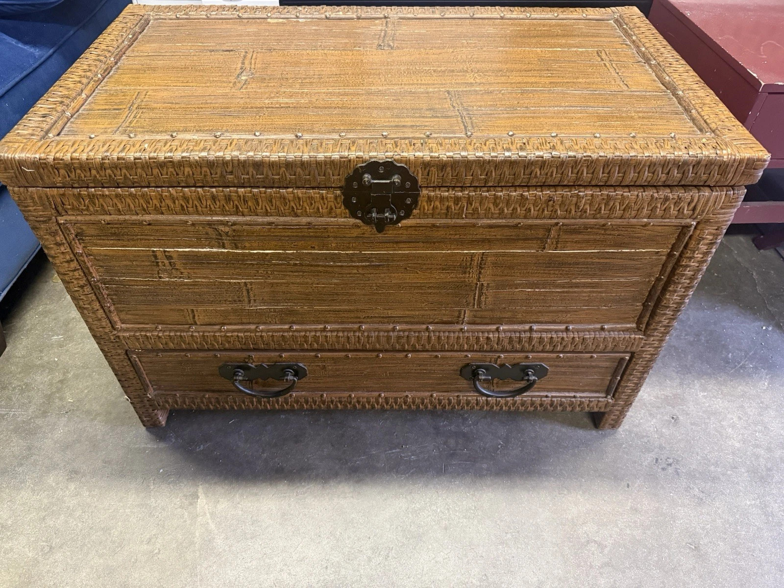 Pier 1 Imports Wooden Wicker Rattan Chest Trunk with Drawer and Handles | eBay US