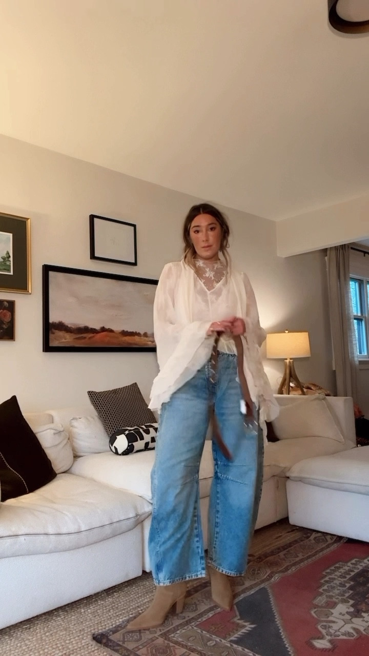 how to wear this really cool top I fell in love with! @freepeople // this lace layering piece comes in handy so much - comment SHOP and I will DM you the exact outfit! #freepeoplepartner P.S -if you spend $150 you get $100 code later (!!!!!!)