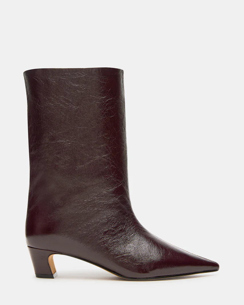 LYTTON Burgundy Patent Pointed-Toe Kitten Heel Women's Ankle Boot | Steve Madden (US)