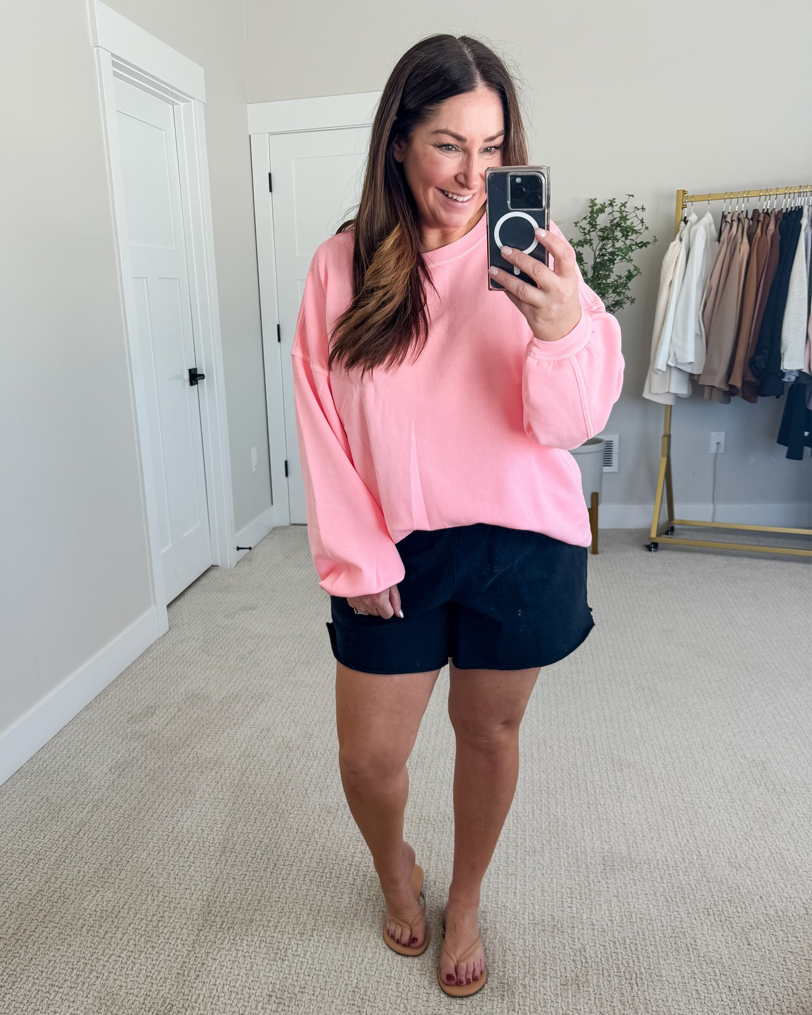 Spring outfit sweatshirt runs oversized, wearing a large sweat shorts also run big size down if in between wearing a large

#LTKSeasonal #LTKmidsize #LTKsalealert