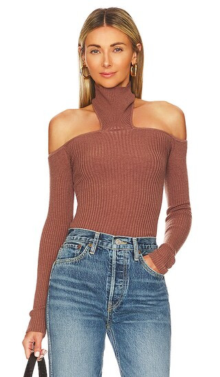Alaric Mock Neck Sweater in Tan | Revolve Clothing (Global)