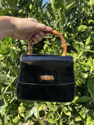 vintage Susan Gail Bamboo bag black leather purse 1960s mod mid century | eBay US