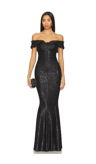 Double Drop Shoulder Grace Fishtail Gown in Black | Revolve Clothing (Global)
