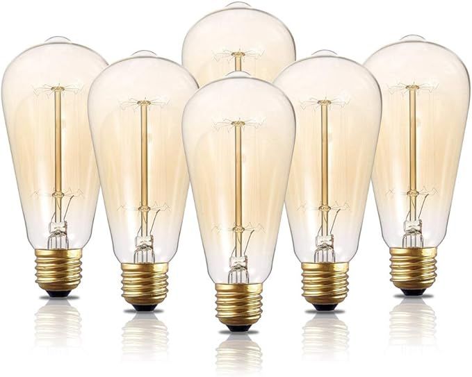 Edison Light Bulbs, 6-Pack 40w Vintage Edison Bulb, Squirrel Cage Filament Edison Bulbs, E26 Base... | Amazon (US)
