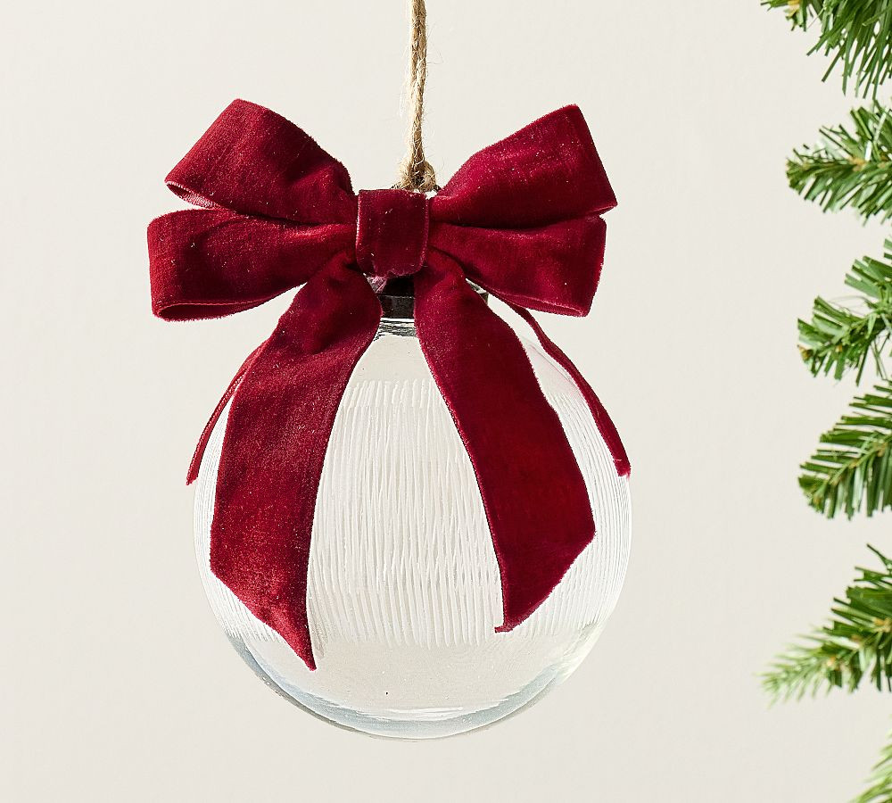 Etched Glass Ball With Bow | Pottery Barn (US)