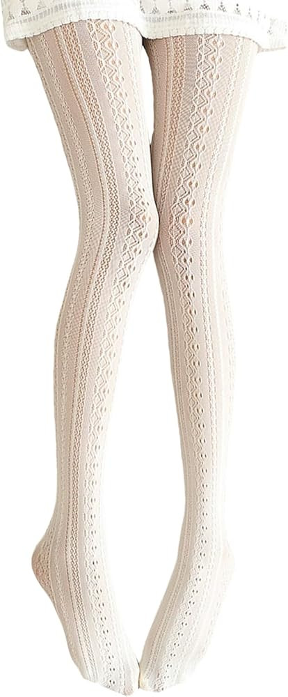 Ailan Knitted Cotton Tights Exquisite Beautiful Lace Tights Skin Friendly Breathable Hollow-Out S... | Amazon (UK)