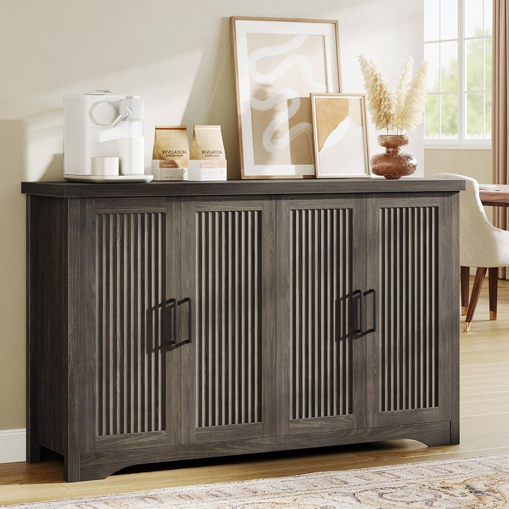 Fluted Buffet Cabinet with Storage Accent Sideboard,Modern Credenza with 4 Doors & Adjustable She... | Amazon (US)
