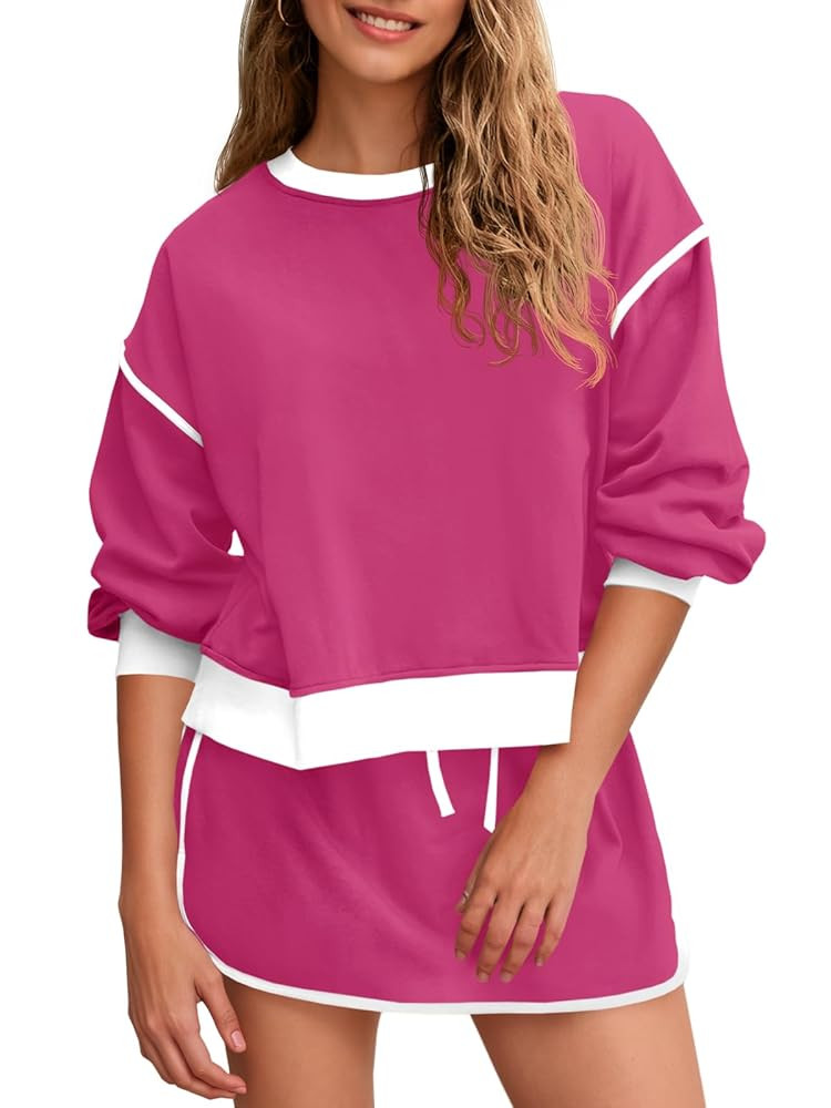 Fisoew Womens Sweatsuits 2 Piece Set Crewneck Sweatshirts High Waisted Skort Skirts Tennis Runnin... | Amazon (US)