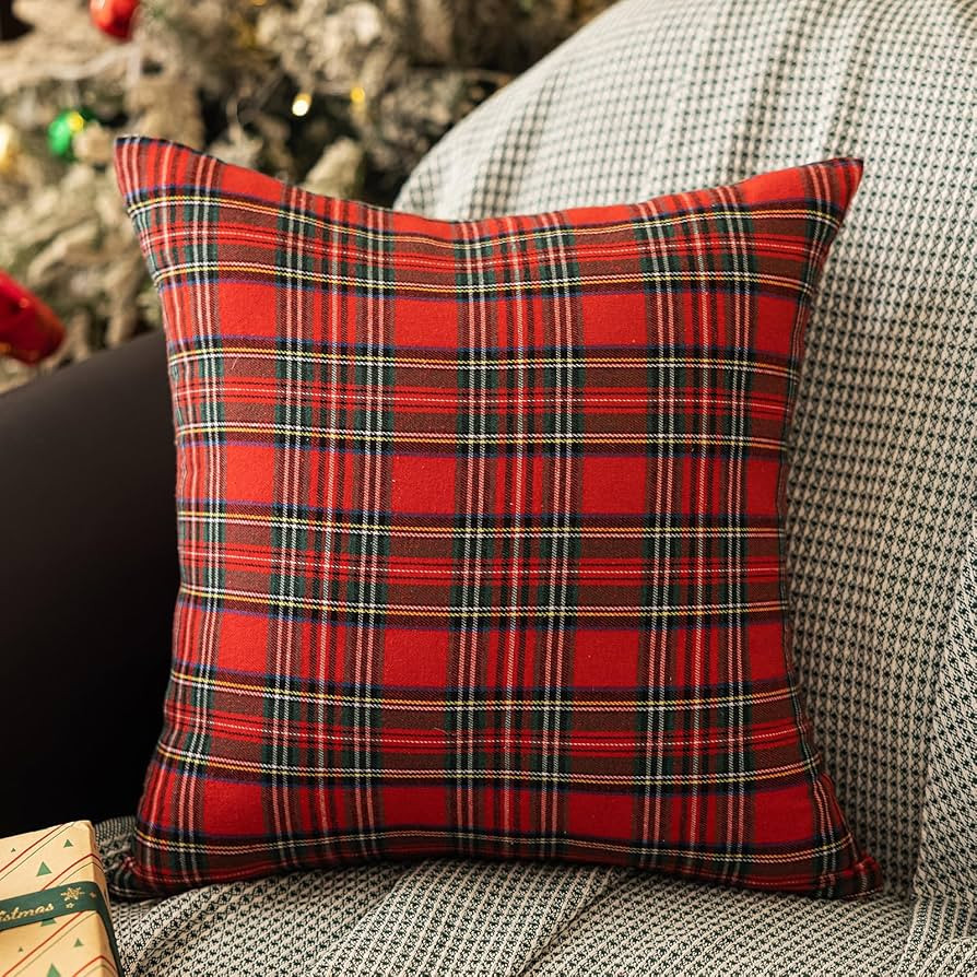 vctops Christmas Red Plaid Throw Pillow Covers 18x18 Inch Farmhouse Scottish Tartan Decorative Sq... | Amazon (US)