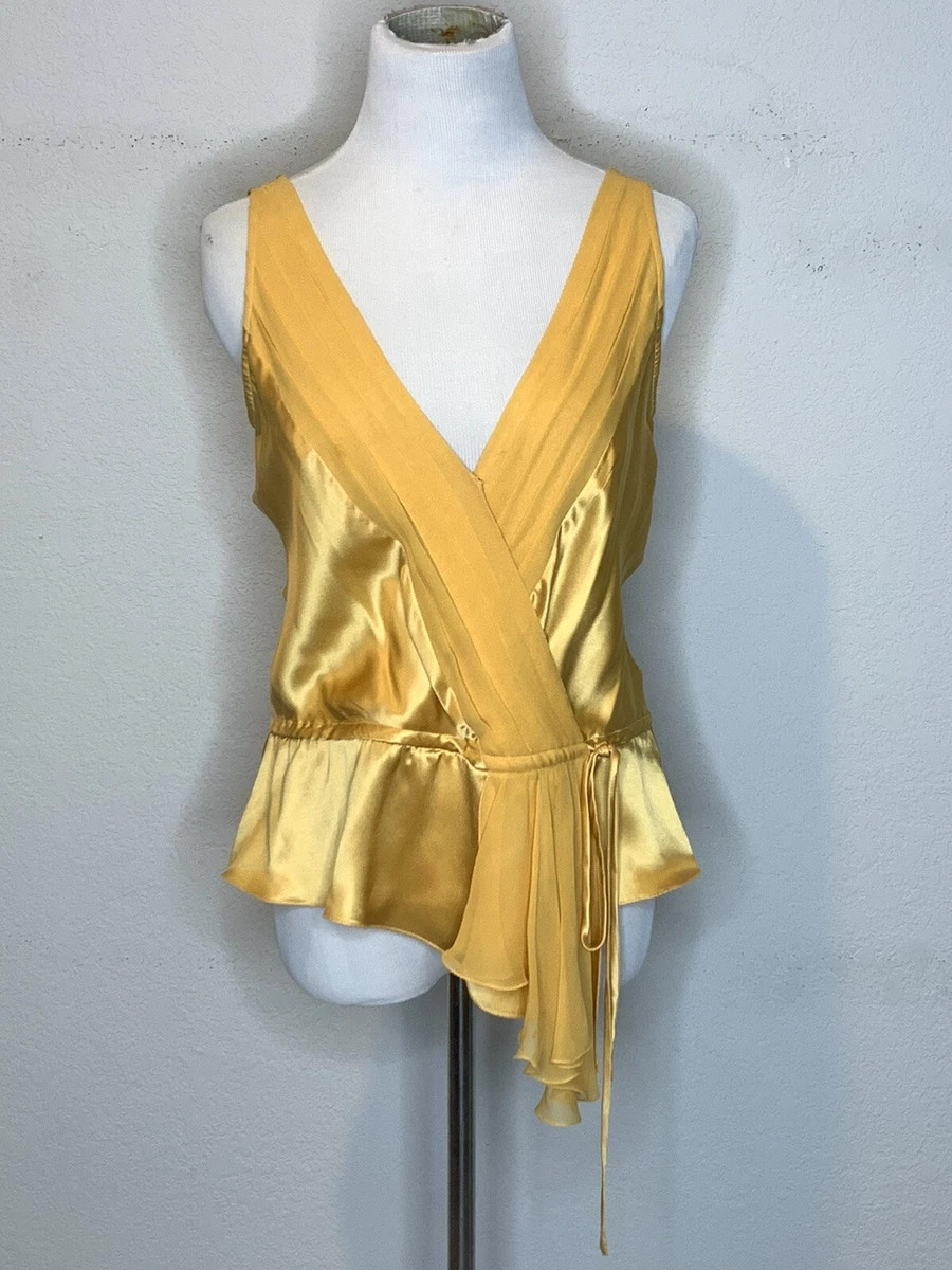 Bebe Women's Silk Blouse Sleeveless V-neck Top Pleated Yellow Gold Sz S  | eBay | eBay US