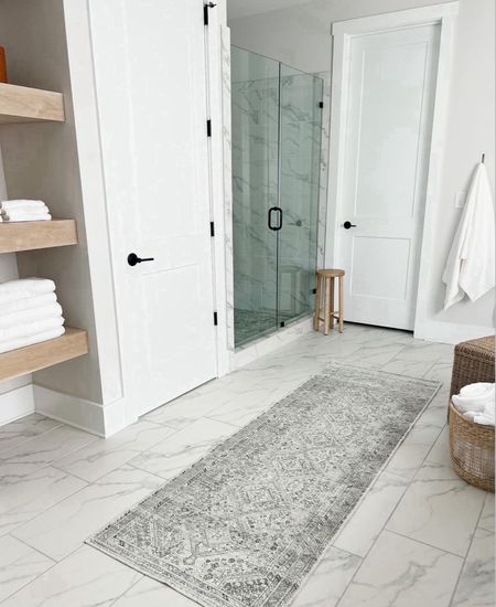 Bathroom decor, white marble bathroom, bathroom rug, bathroom runner, white oak shelves, target home 

#LTKstyletip #LTKfindsunder50 #LTKhome