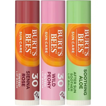 Burts Bees Sun Care Lip Balm 3-Pack Wild Peony Sienna Rose And After Sun Soother (Packaging May Vary). | Walmart (US)