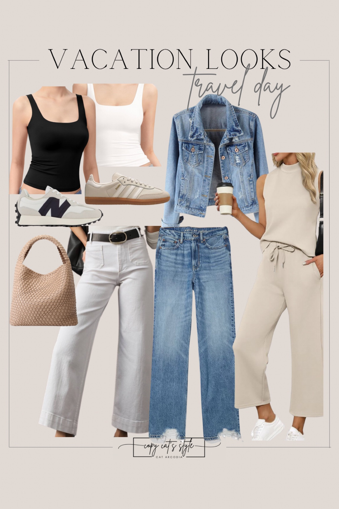 Travel looks, vacation style, what I wore on the plane, comfy style, jean jacket, white wide leg jeans

#LTKOver40 #LTKStyleTip #LTKTravel