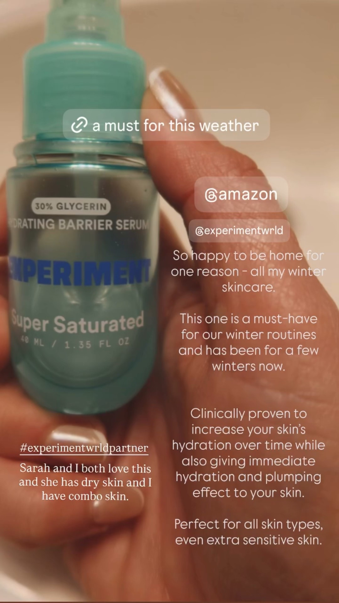 #experimentwrldpartner Sarah and I both love this and she has dry skin and I have combo skin.