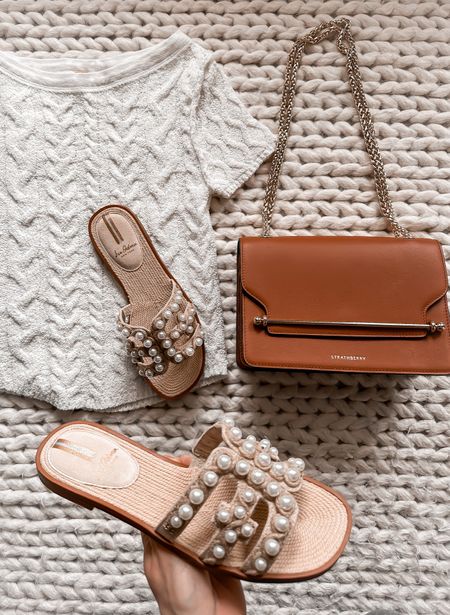 Pearl sandals 
Sandals 
Sweater 
Strathberry bag

#LTKitbag #LTKFind #LTKSeasonal
