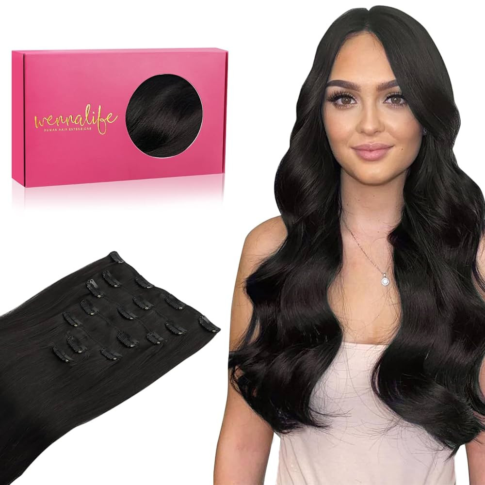 WENNALIFE Clip in Hair Extensions Real Human Hair, 14 Inch 110g 7pcs Remy Hair, Natural Black Str... | Amazon (US)