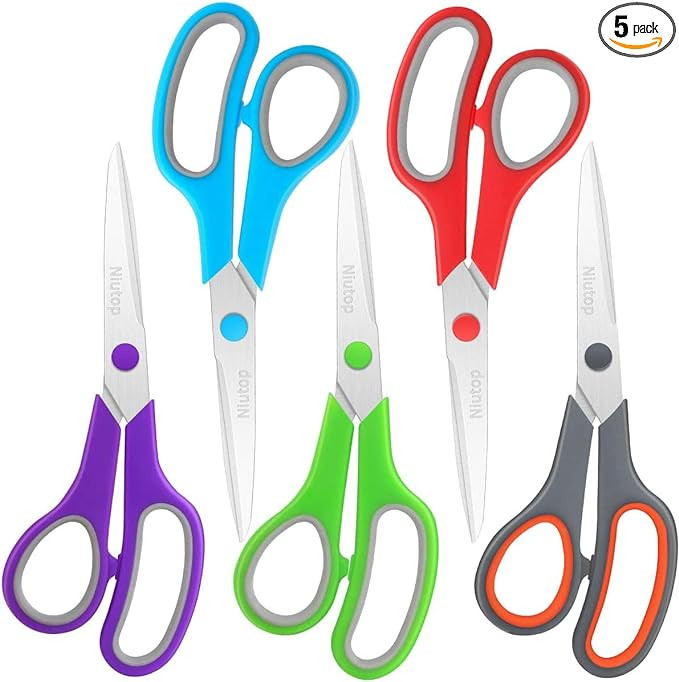Scissors Bulk Set of 5-Pack, Niutop 8" Multipurpose Sharp Sewing Craft Fabric Scissors for Office... | Amazon (US)