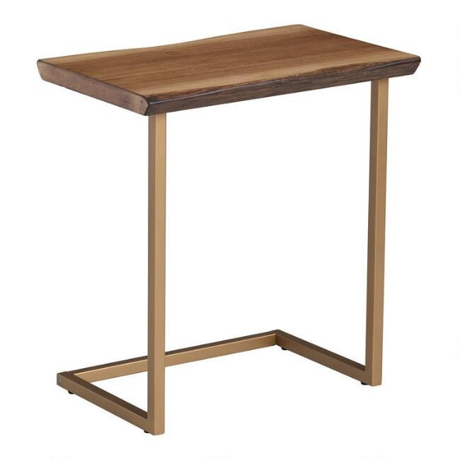 Faux Live Edge Wood and Gold Metal Sloan Laptop Table | World Market