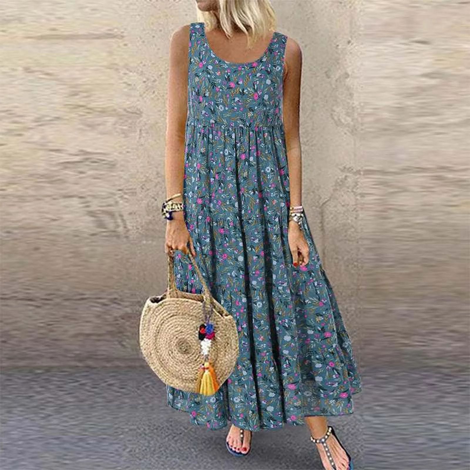 New Women's Printed Loose Dress Casual Vintage Party Dress Plus Size Summer All-match Beach Dress... | Walmart (US)